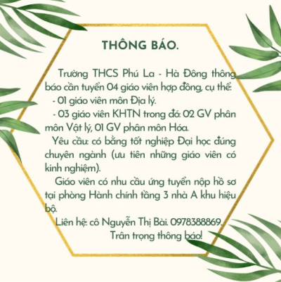 THÔNG BÁO TUYỂN GIÁO VIÊN HỢP ĐỒNG