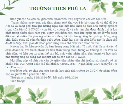 THÔNG BÁO ỦNG HỘ CƠN BÃO SỐ 3