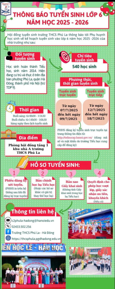 THÔNG BÁO TUYỂN SINH LỚP 6 NĂM HỌC 2025-2026